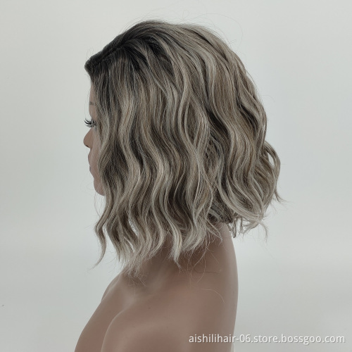 Wholesale Synthetic Wigs Short Ombre Wave Wig With Blonde Brown Root for Women